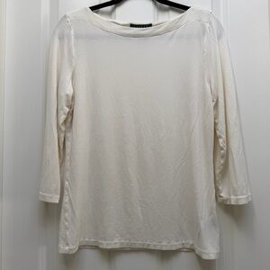 LAUREN RALPH LAUREN 3/4 SLEEVE BOAT NECK BLOUSE NEUTRAL LAYERING WHITE LARGE